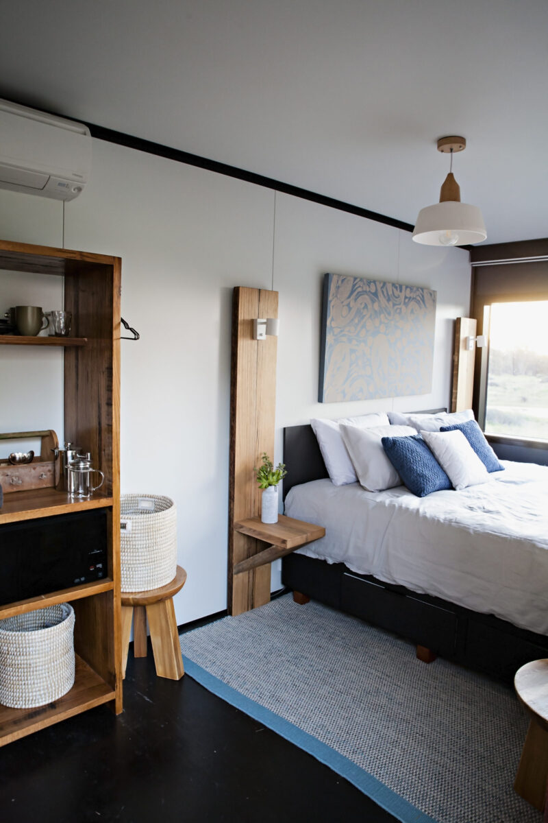 Your luxury escape awaits- A Sky Suite bedroom at Callubri Station features stunning outback views.