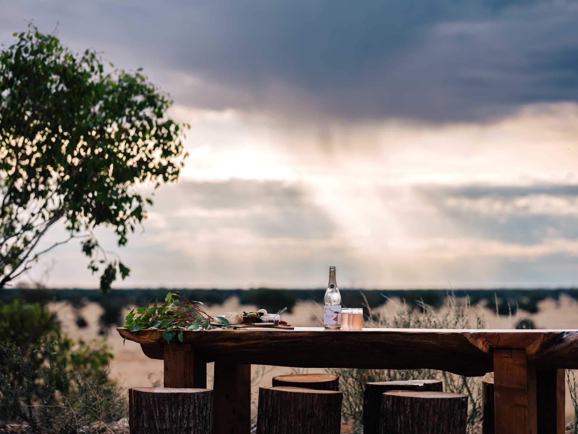 Hand craved timber table at The Lookout