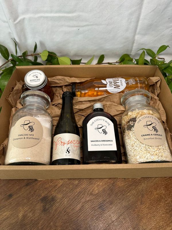 Gourmet brunch hamper with assorted items