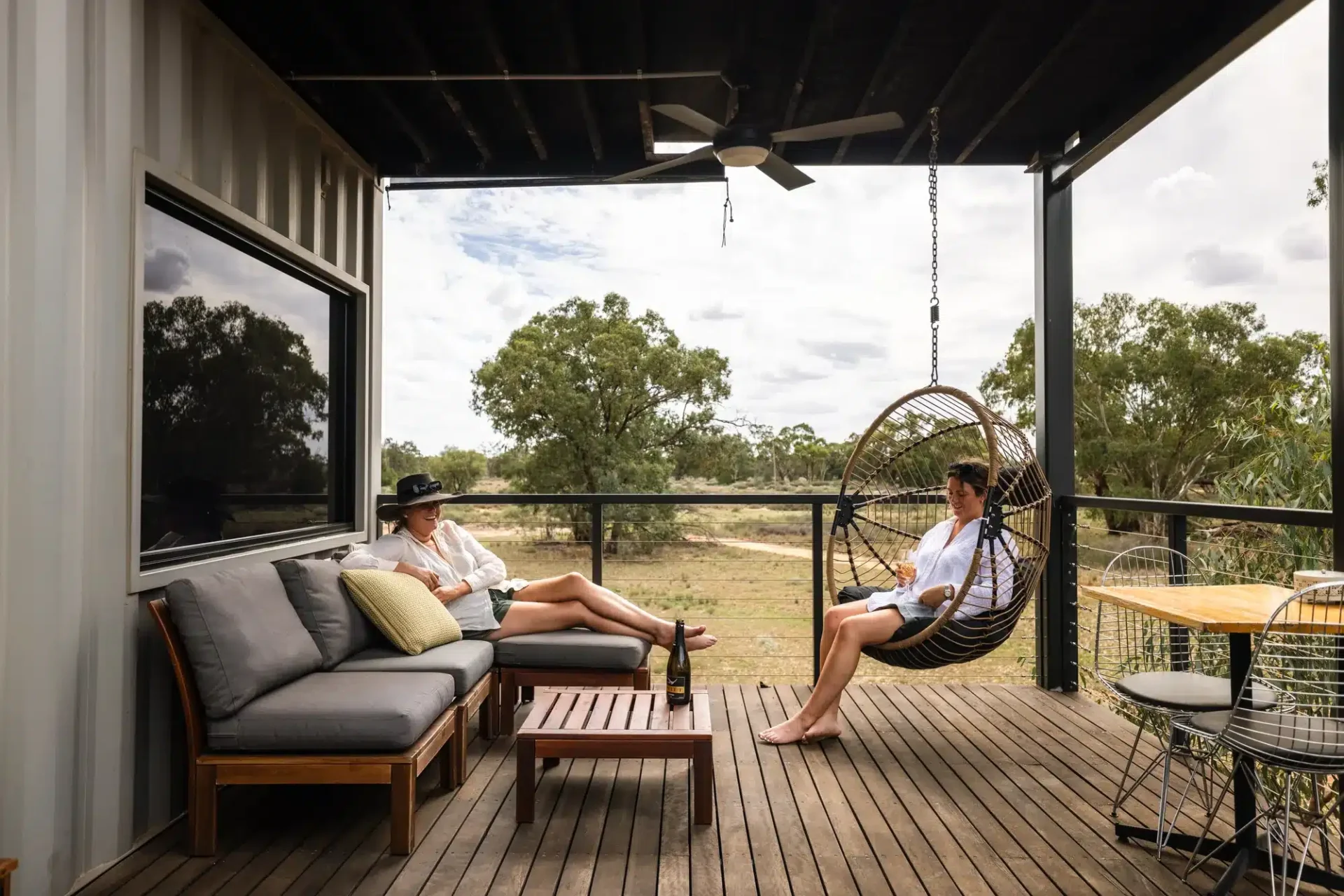 Relaxing on a stylish outdoor deck
